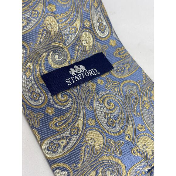Stafford Blue, Gold and Grey Paisley 100% Silk Tie - Picture 3 of 4
